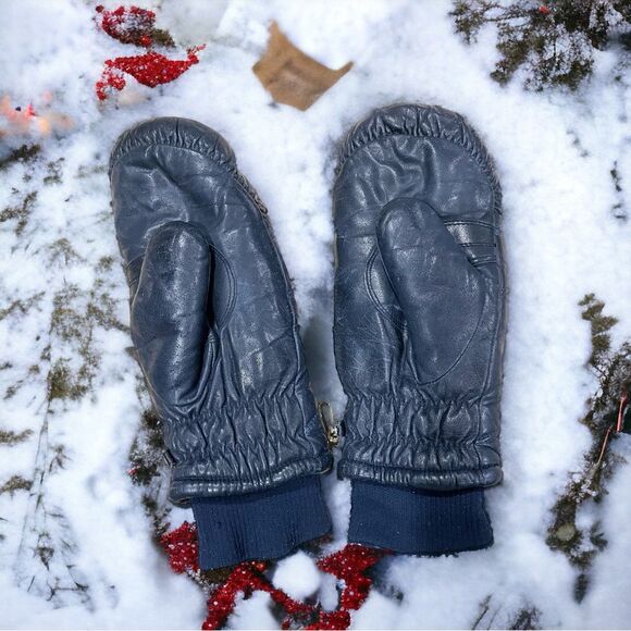 Vintage CONROY Men’s Blue Leather Mittens Sz M - Picture 2 of 3